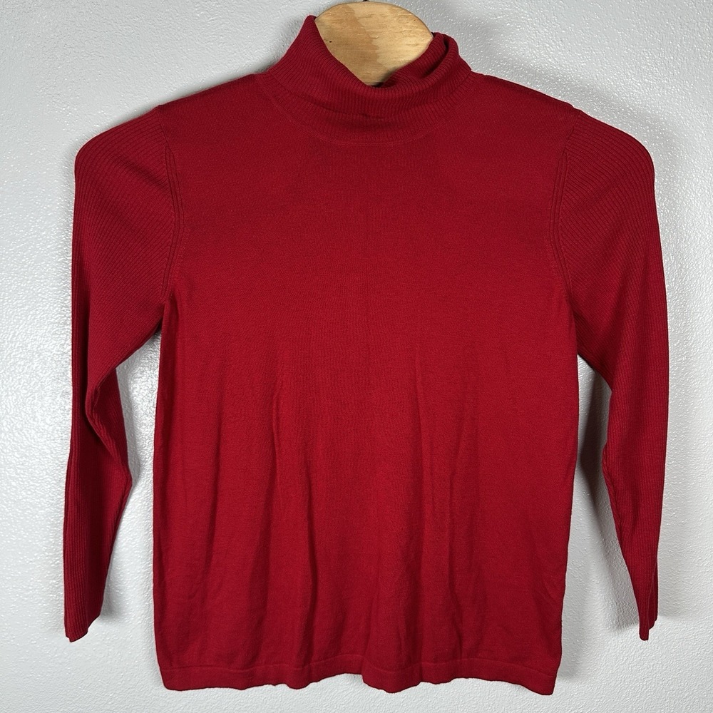 J Jill Red Silk Cotton Blend Turtleneck Lightweight Sweater Women's Size Large